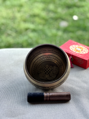 Etched Singing Bowl with Cushion and Mallet, 5 inch Asta Mangal, Endless Knot and Om