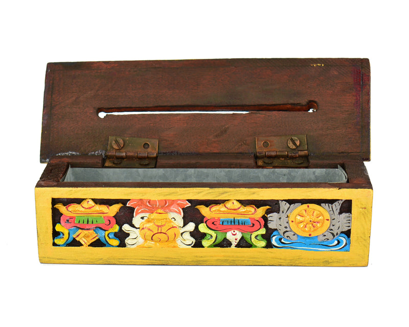 Tibetan Handmade Wooden 8 Auspicious Signs Incense Burner