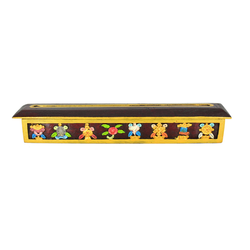 Tibetan Handmade Wooden 8 Auspicious Signs Incense Burner