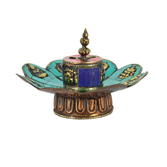 Copper Tibetan 8 Auspicious Symbol Incense Burner & Candle Holder