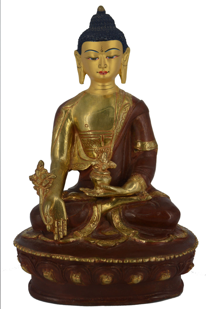 8" Gold Plated/Copper Medicine Buddha Statue