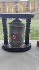Copper and Brass Prayer Wheel with Turquoise, Coral & Lapis